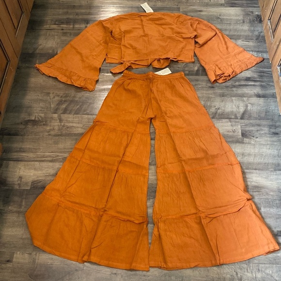 NWT Kathmandu Imports 100% cotton Boho Wide leg pants Wrap top Set - Picture 6 of 6